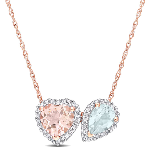 Morganite, Blue Topaz & Diamond Necklace in 10k Rose Gold
