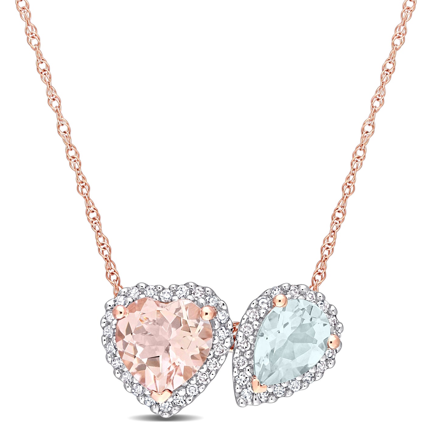 Morganite, Blue Topaz & Diamond Necklace in 10k Rose Gold