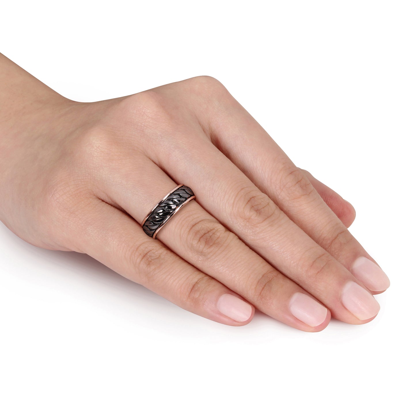 Crescent Moon Ring in Rose Silver with Black Rhodium Plating