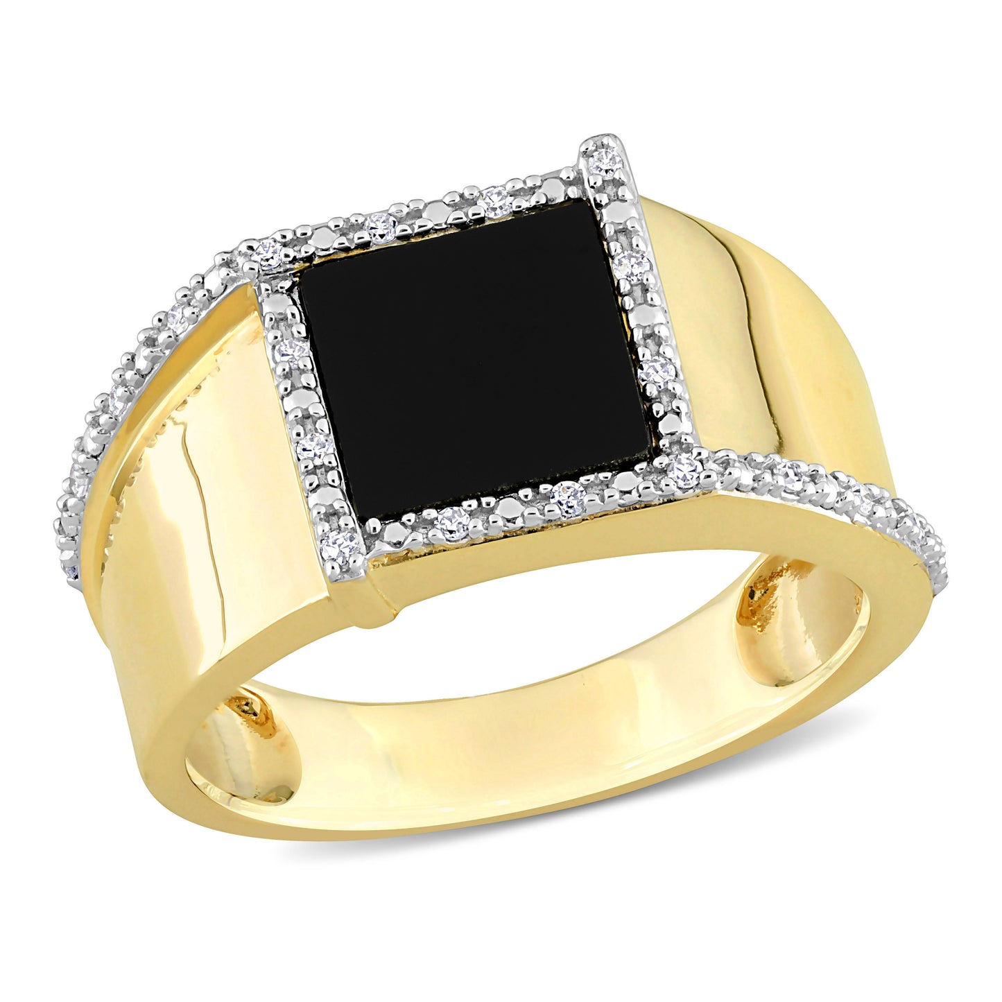 Black Onyx & Diamond Ring in 10k Yellow Gold