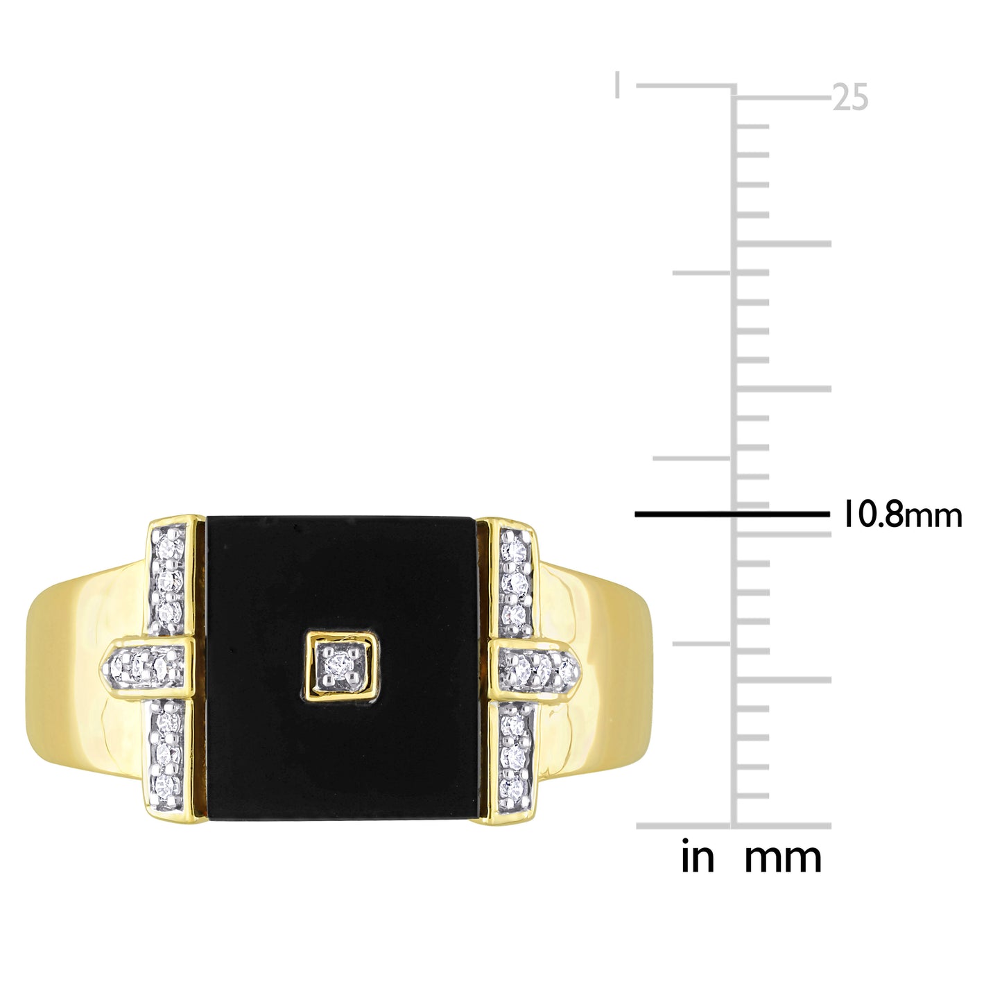 Square Black Onyx & Diamond Ring in Yellow Silver