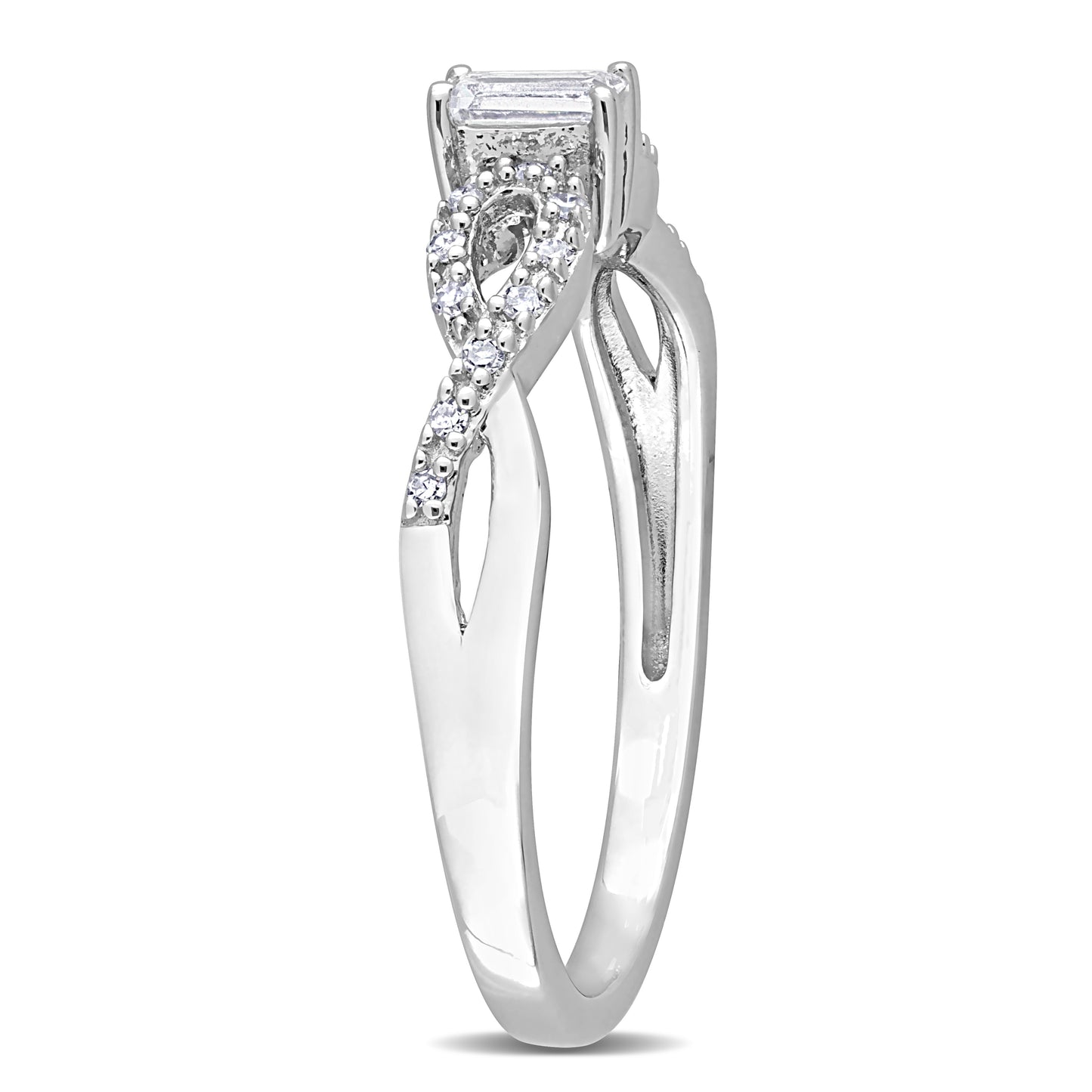 Baguette White Sapphire & Diamond Infinity Ring in Sterling Silver