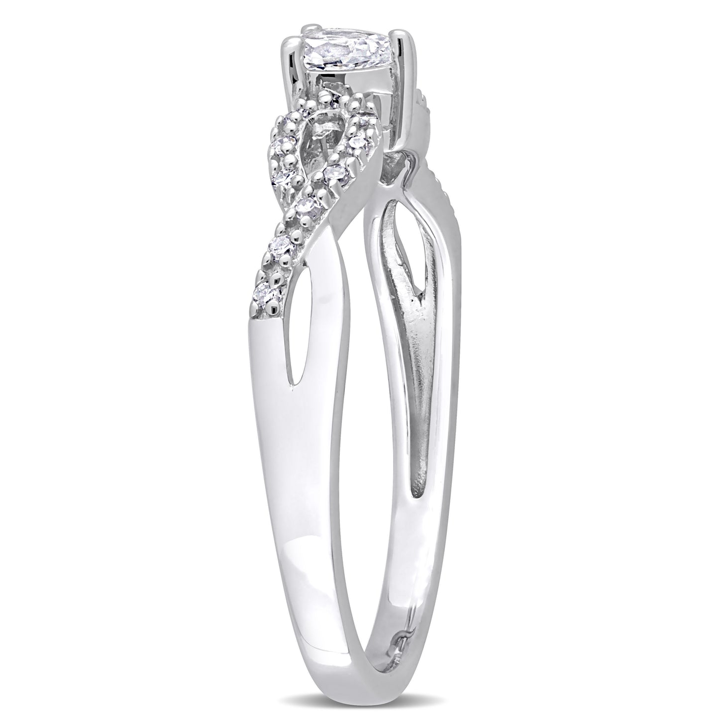 Pear White Sapphire & Diamond Infinity Ring in Sterling Silver