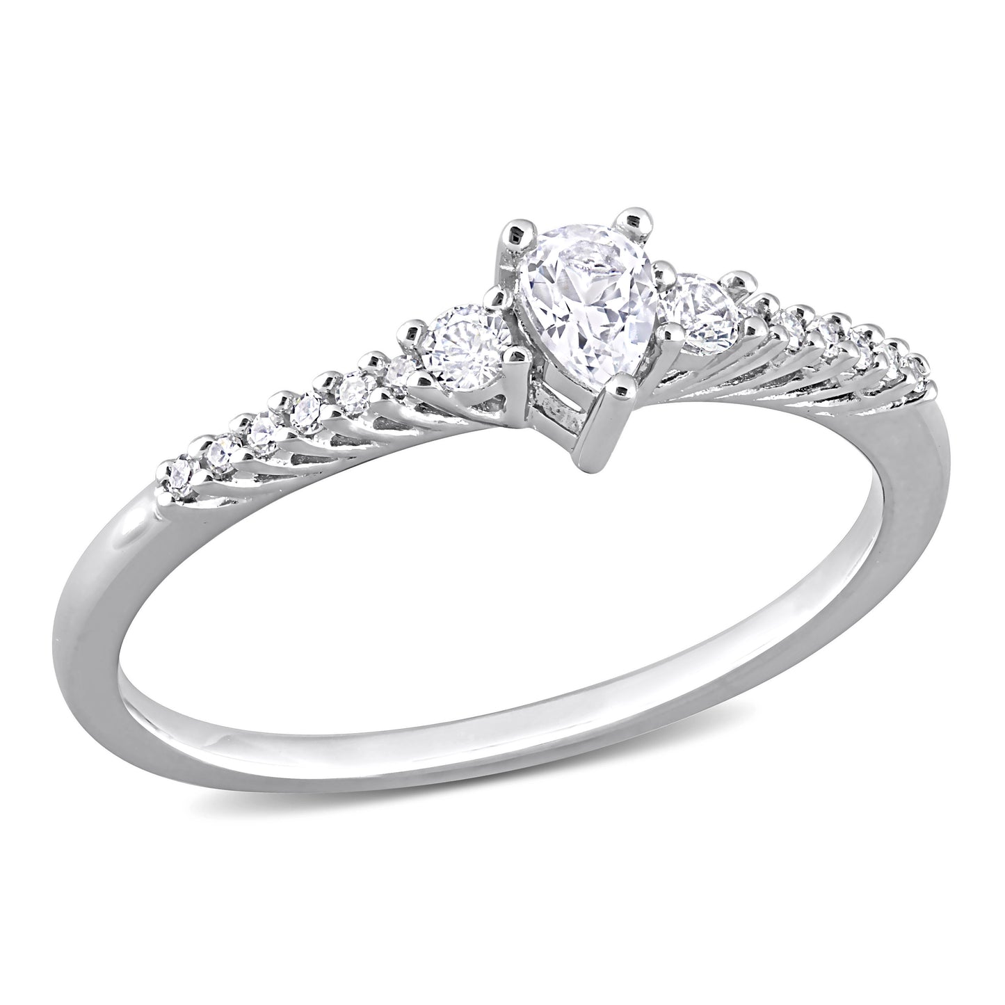 Pear White Sapphire & Diamond Ring in Sterling Silver