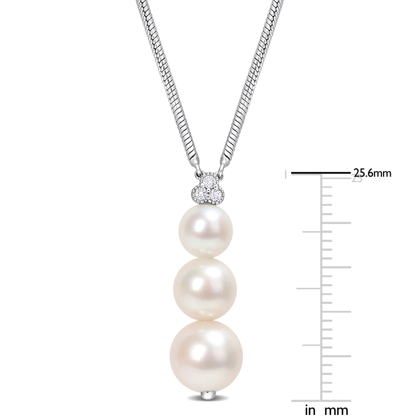Pearl & White Topaz Graduated Necklace in Sterling Silver