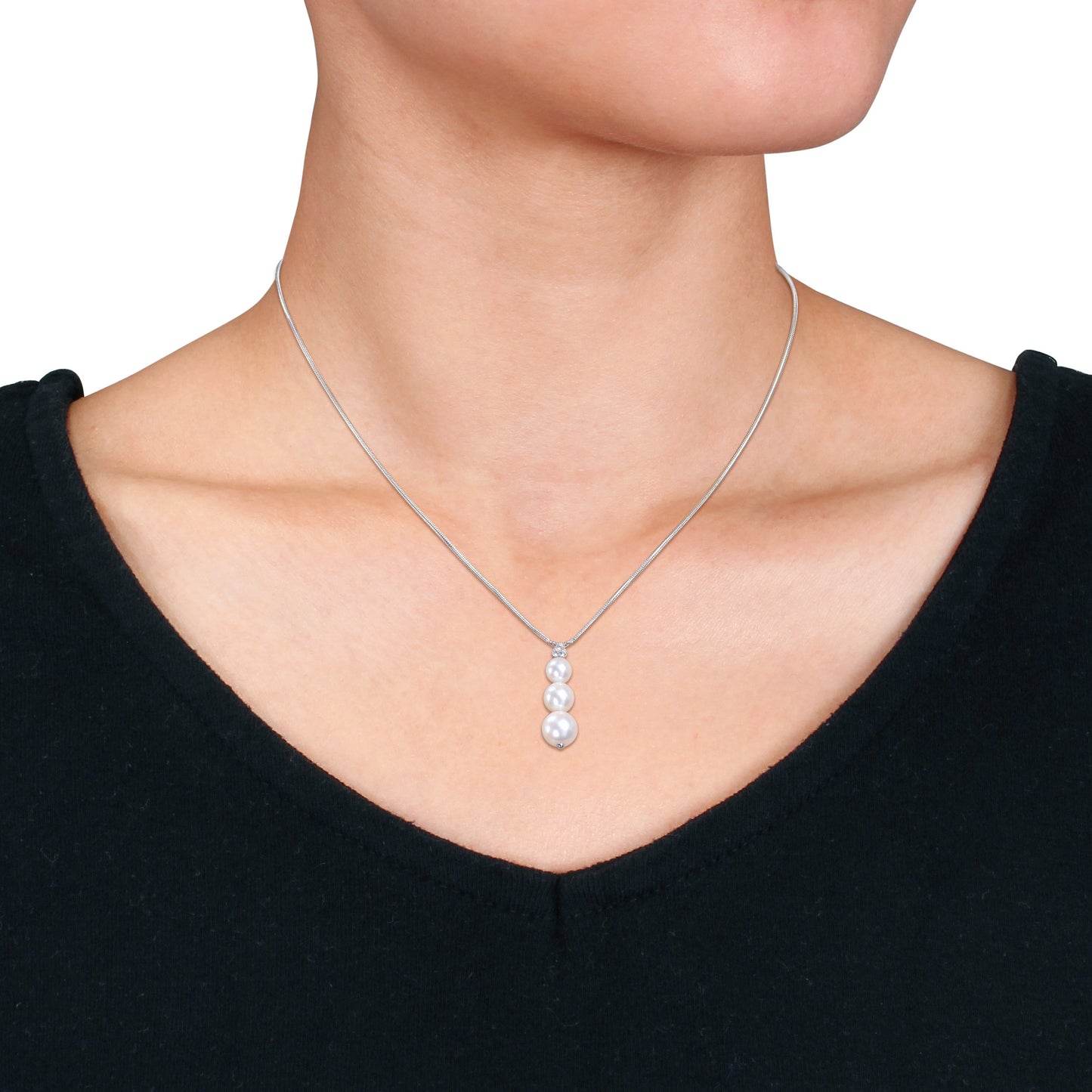 Pearl & White Topaz Graduated Necklace in Sterling Silver