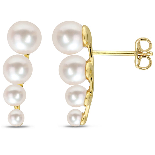 Pearl Graduated Studs in Yellow Silver