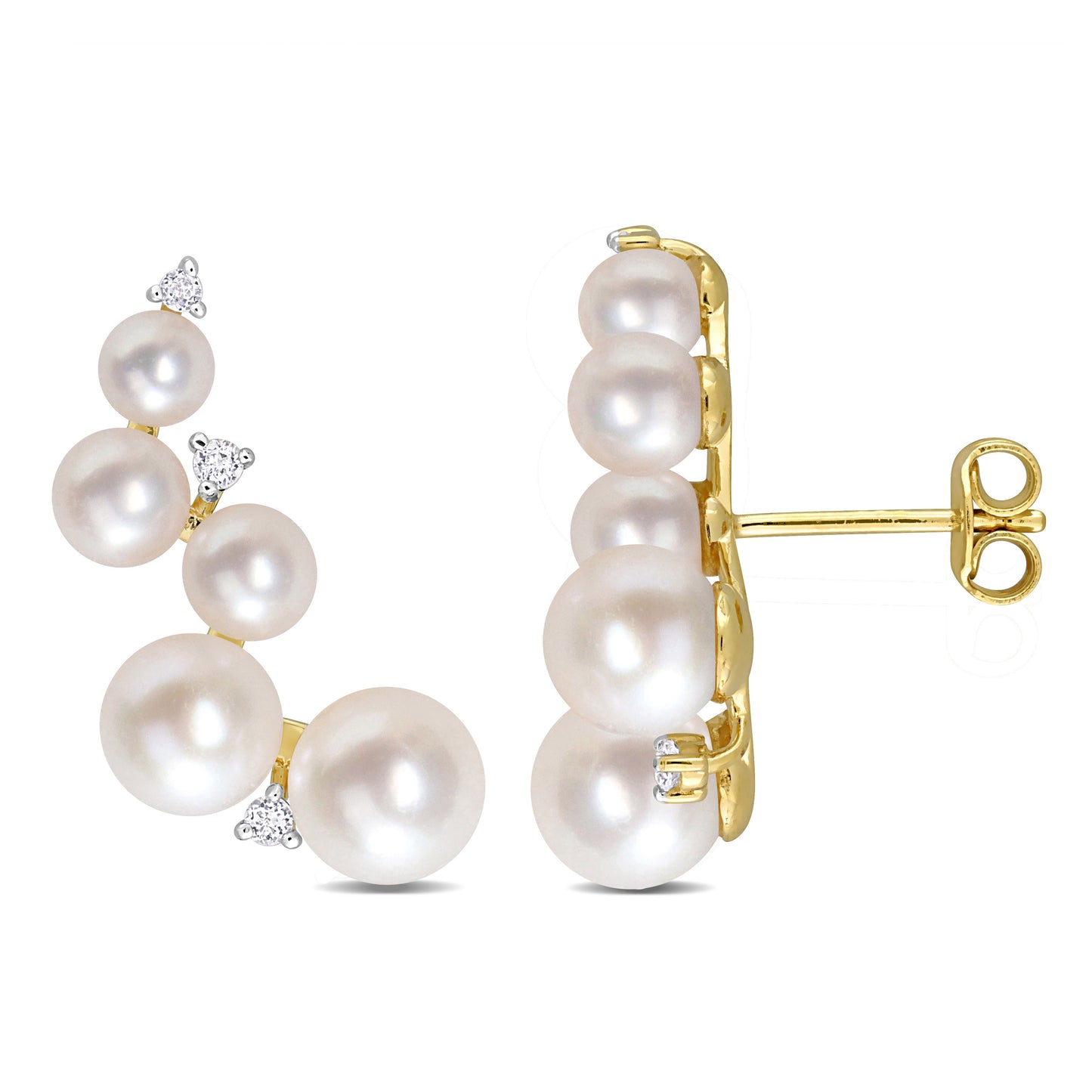 Pearls & White Topaz Cluster Earrings in Yellow Silver
