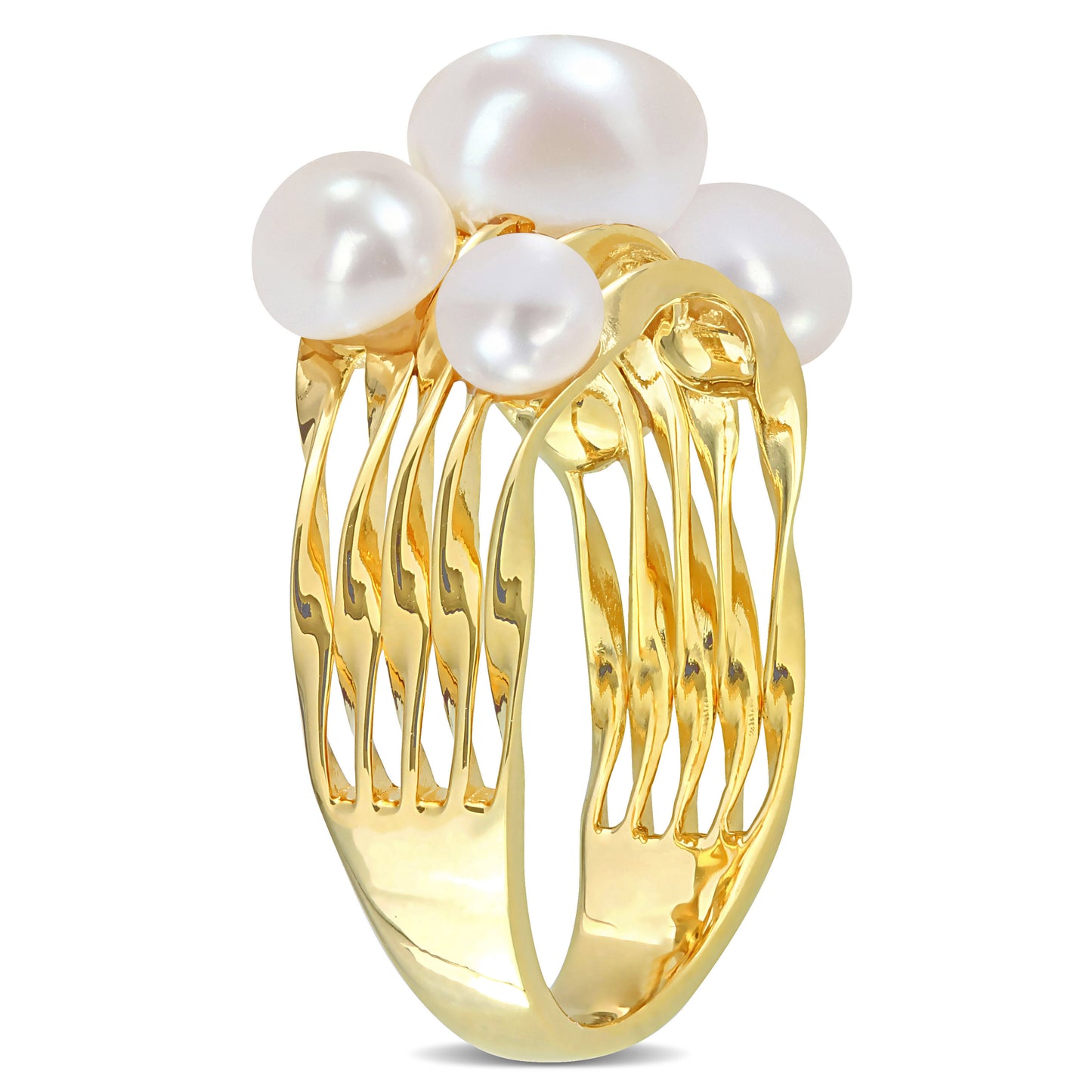 Pearl Coil Ring in Yellow Silver