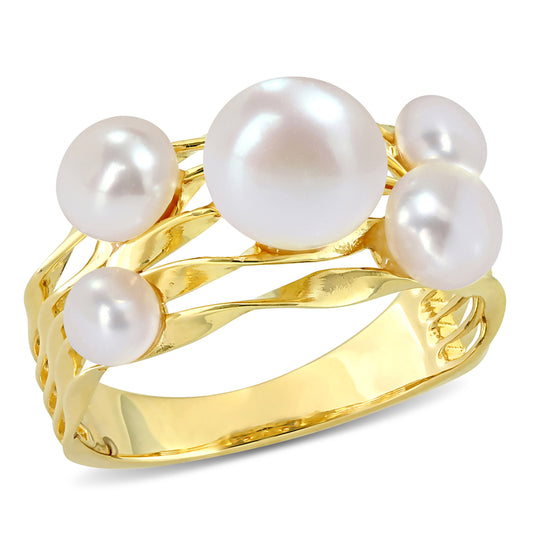 Pearl Coil Ring in Yellow Silver