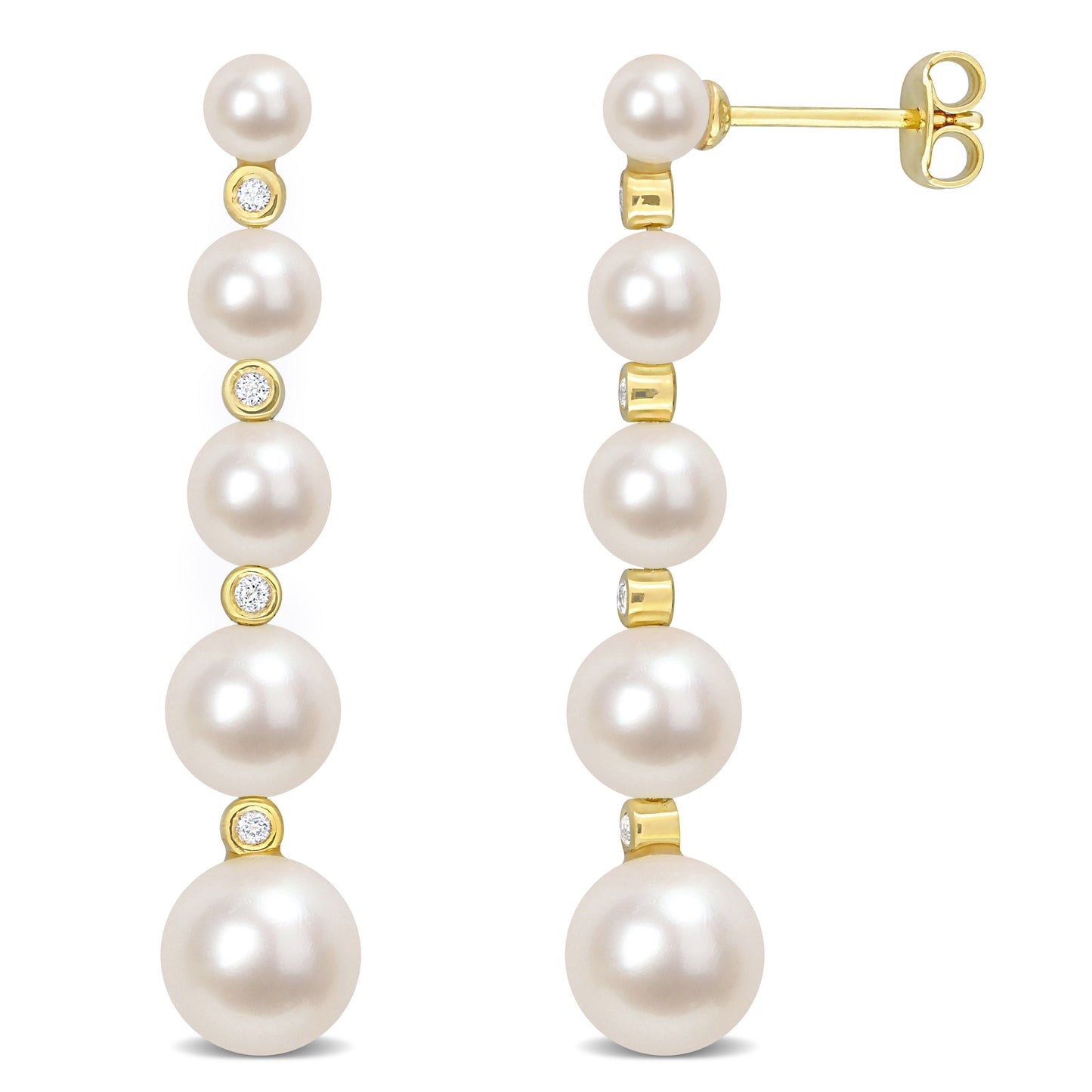 Pearl & White Topaz Graduated Drop Earrings in Yellow Silver