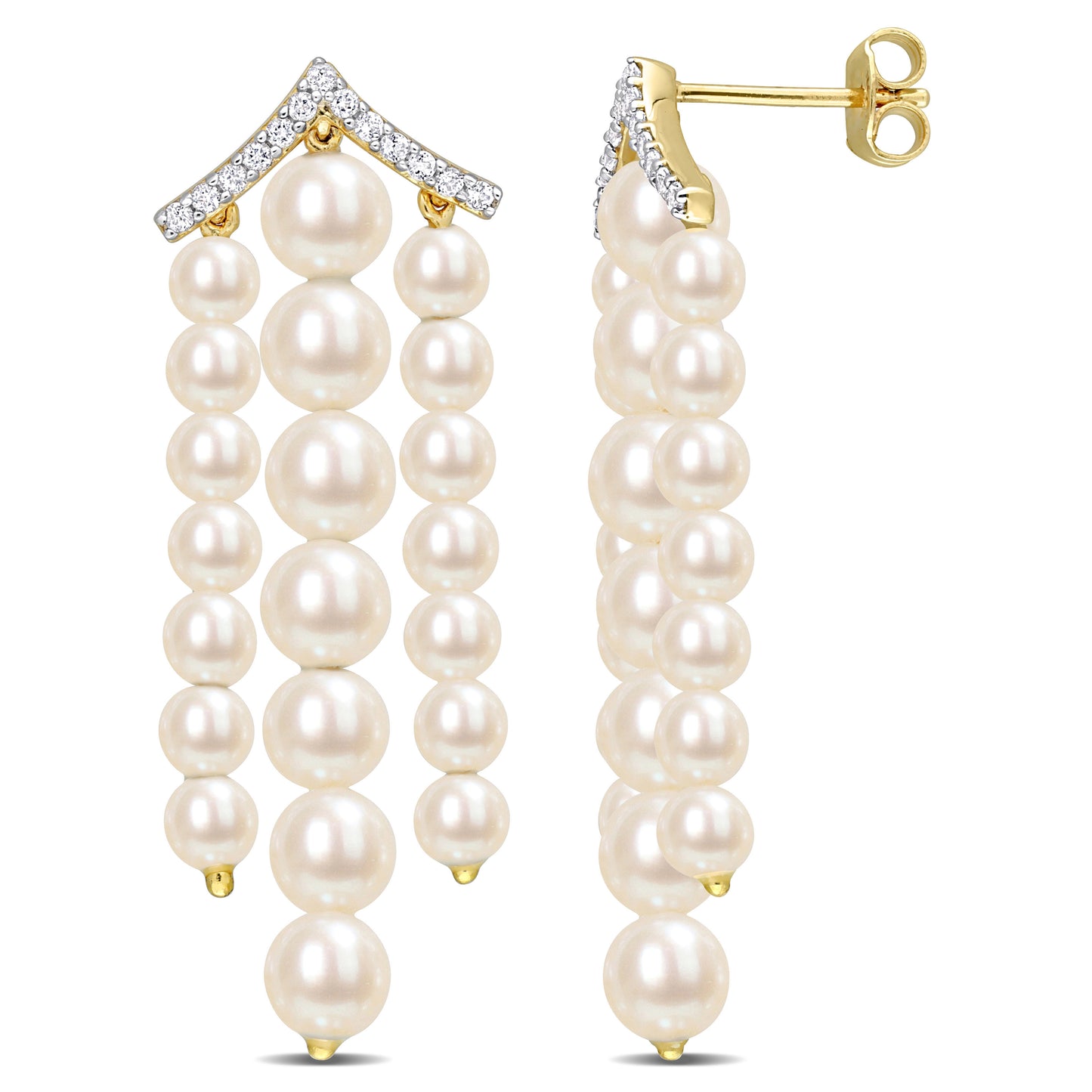 Pearl & White Topaz Chandelier Earrings in Yellow Silver