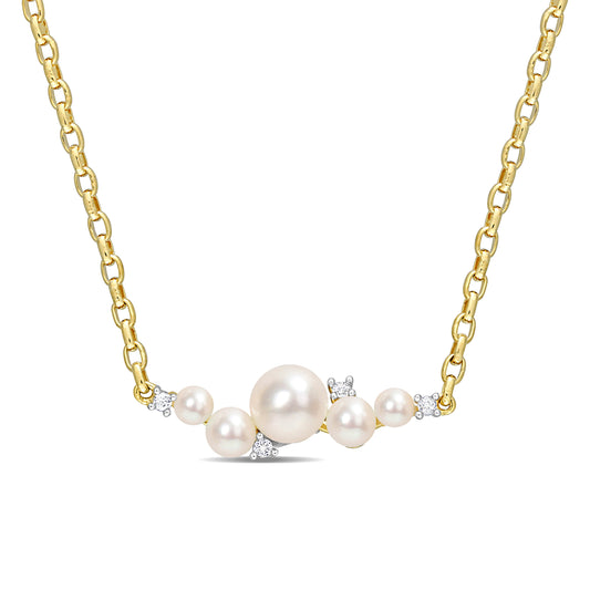 Pearl & White Topaz Necklace in 18k Yellow Gold Plated Silver