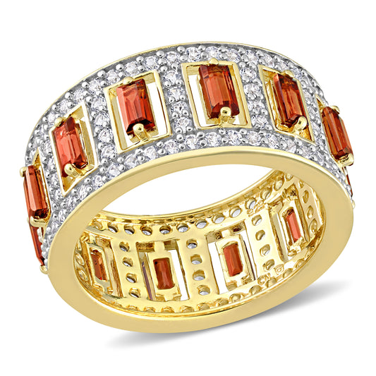 Garnet & White Topaz Eternity Ring in Yellow Plated Silver