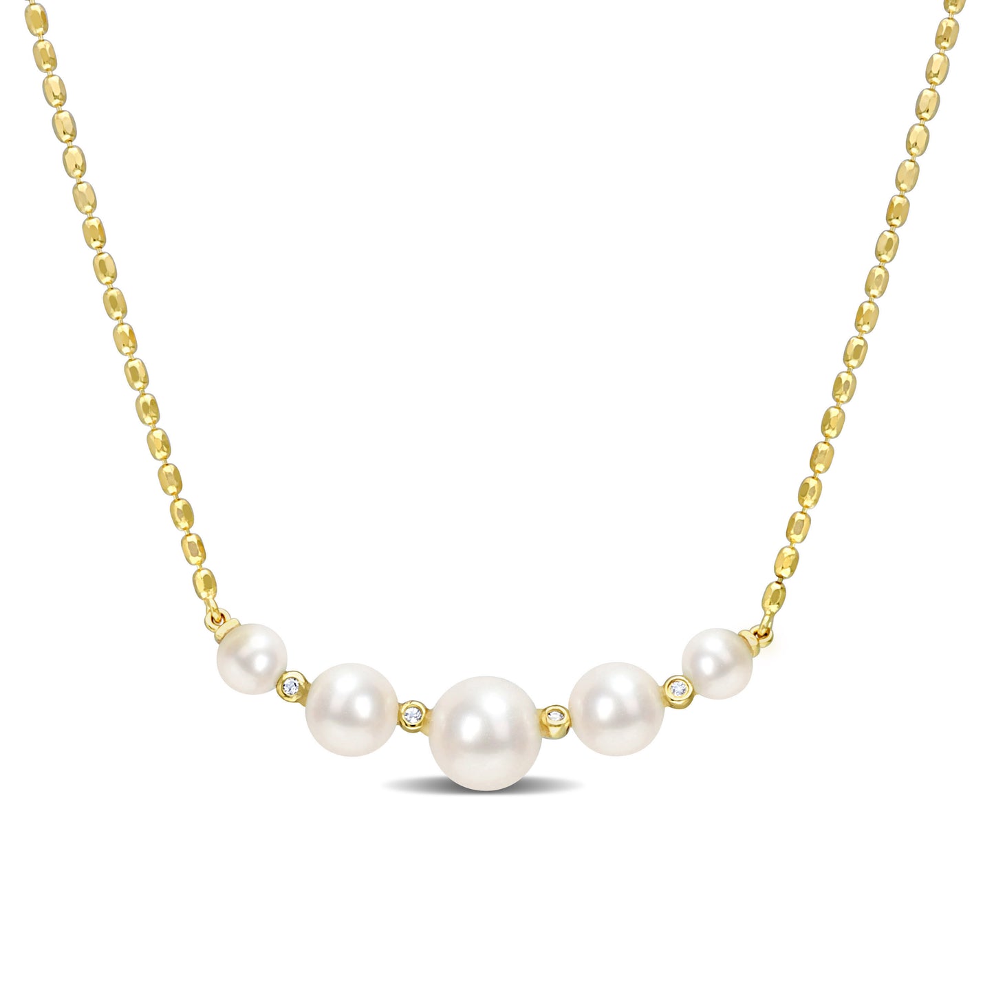Pearl & White Topaz Necklace in 18k Yellow Gold Plated Silver