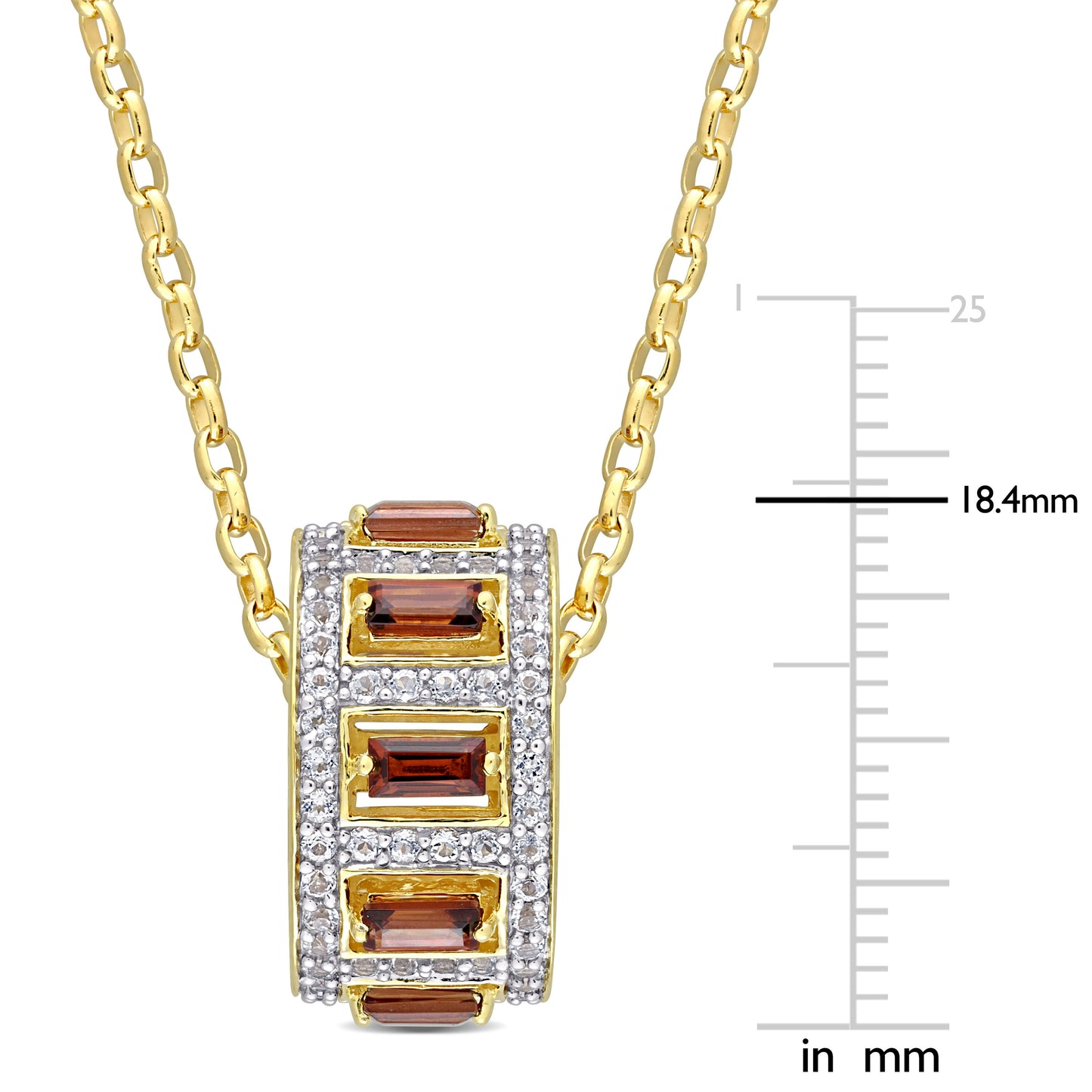 Garnet & White Topaz Necklace in Yellow Plated Sterling Silver
