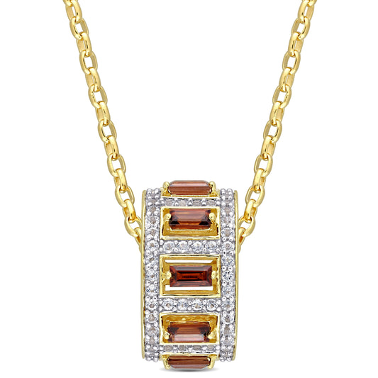 Garnet & White Topaz Necklace in Yellow Plated Sterling Silver