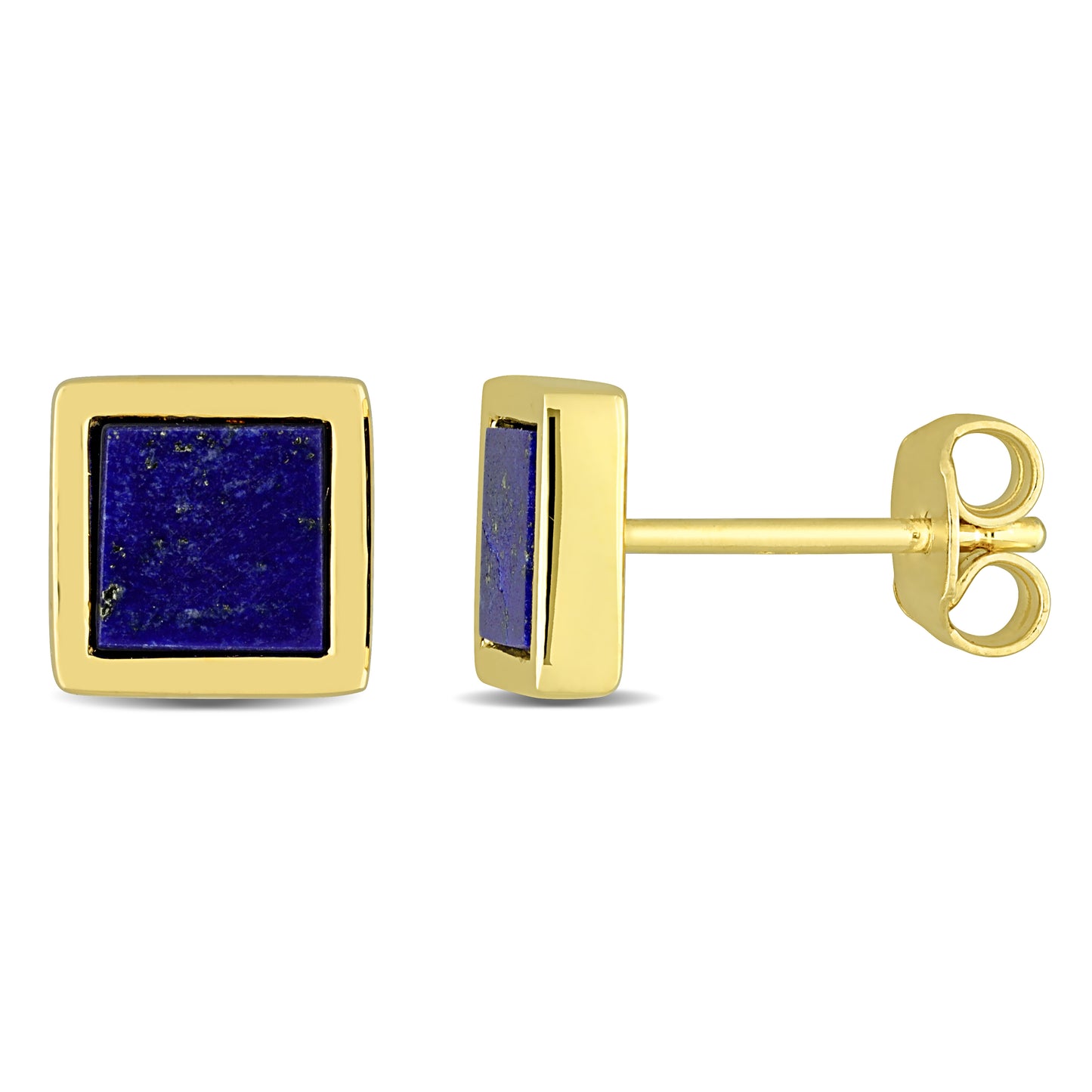 Lapis Square Studs in Yellow Silver