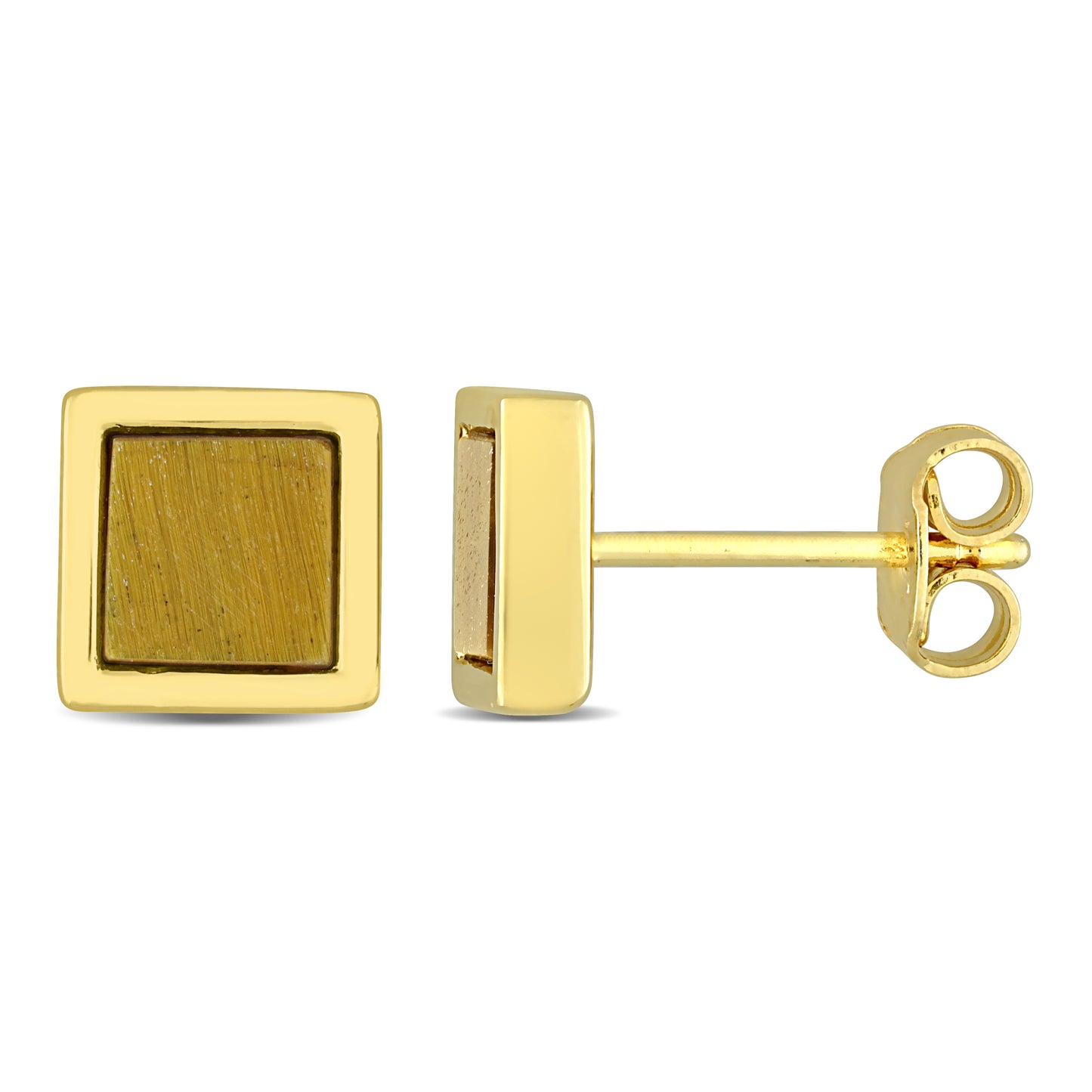Tiger Eye Square Studs in Yellow Silver