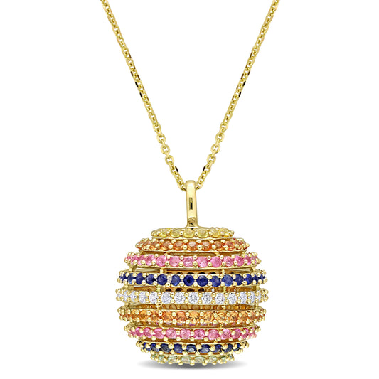 Multi Colored Sapphire & Diamond Sphere Necklace in 14k Yellow Gold