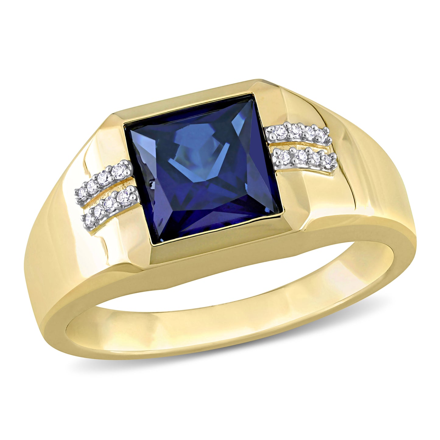 Blue Sapphire & Diamond Ring in 10k Yellow Gold
