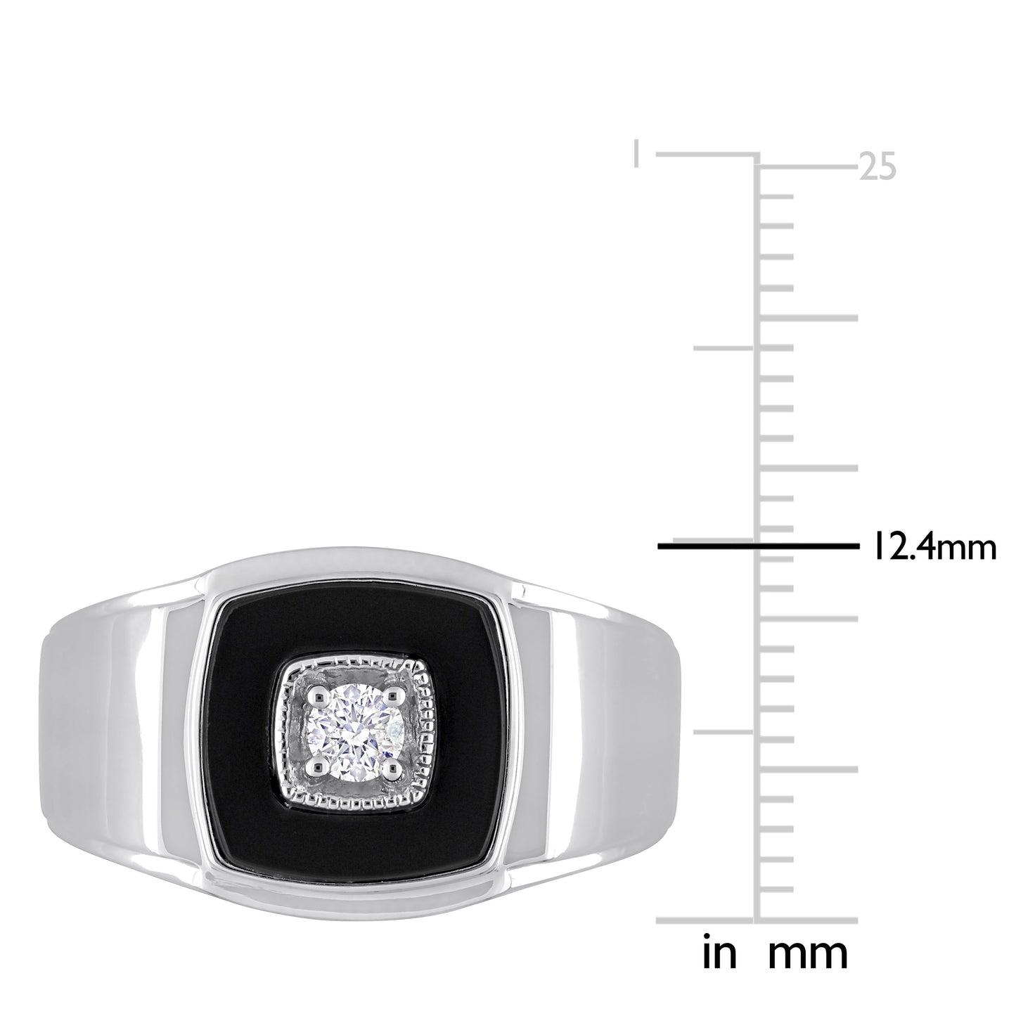Square Black Onyx & Diamond Ring in Sterling Silver