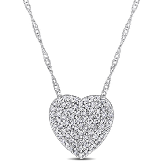 Heart Pave Diamond Necklace in 10k White Gold