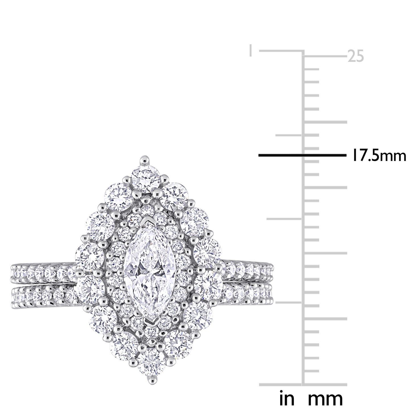 Marquise & Round Diamond Cluster Ring Set in 14k White Gold