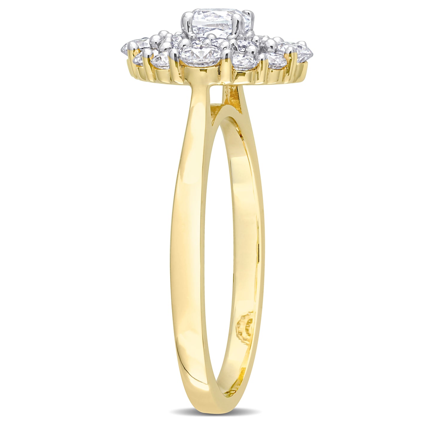 1ct Cushion Cut Moissanite Cluster Engagement Ring in 10k Yellow Gold