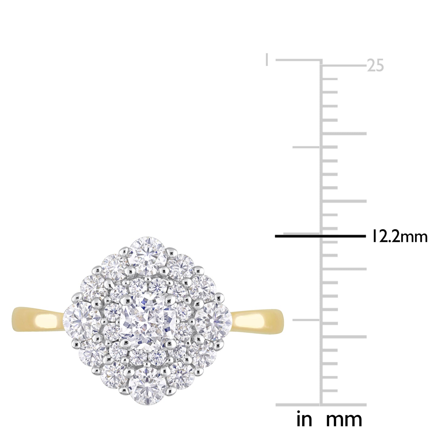 1ct Cushion Cut Moissanite Cluster Engagement Ring in 10k Yellow Gold