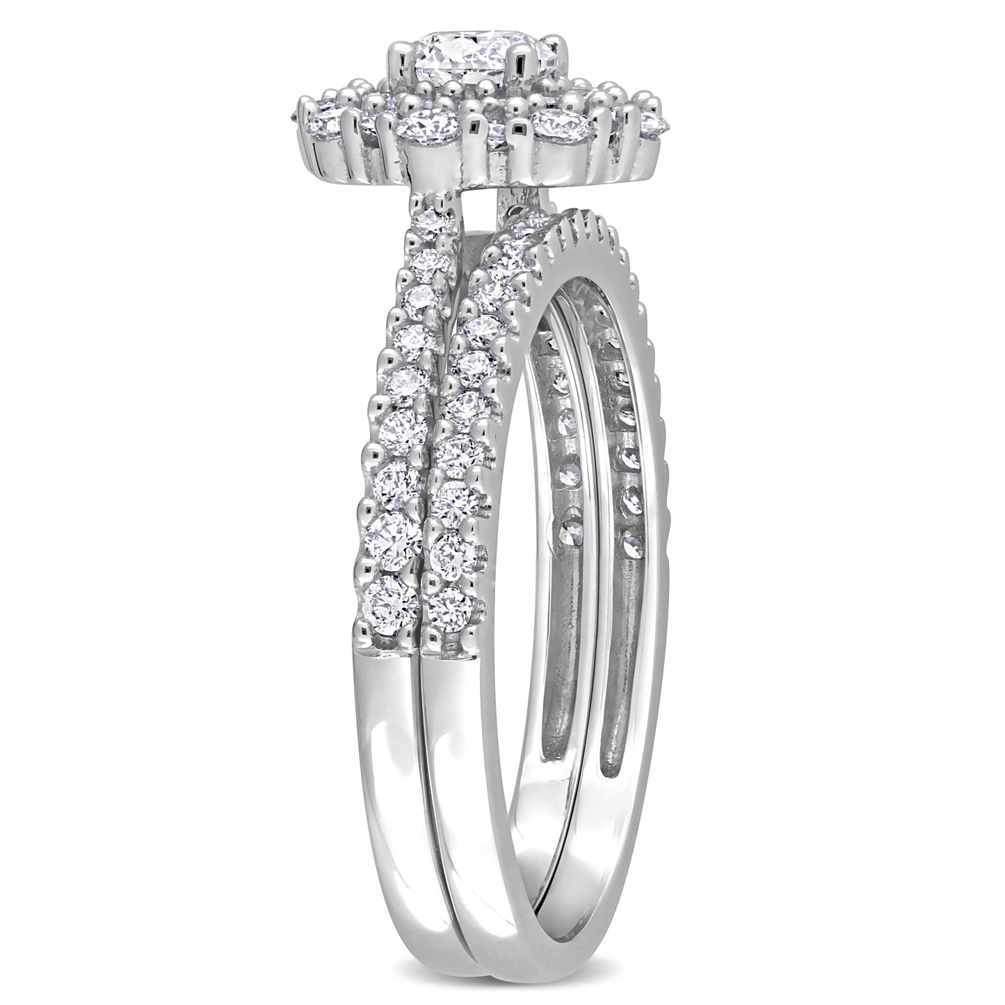 Round Diamond Halo Ring Set in 14k White Gold