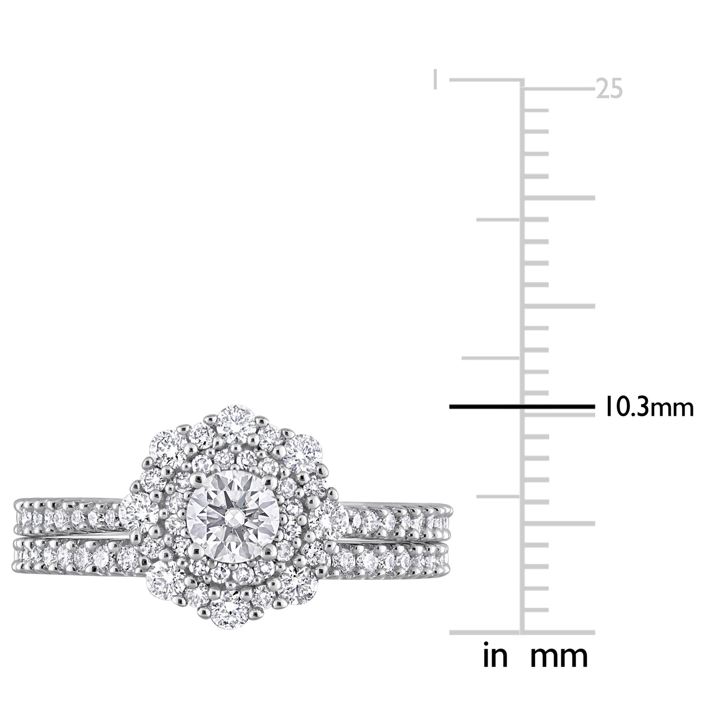 Round Diamond Halo Ring Set in 14k White Gold