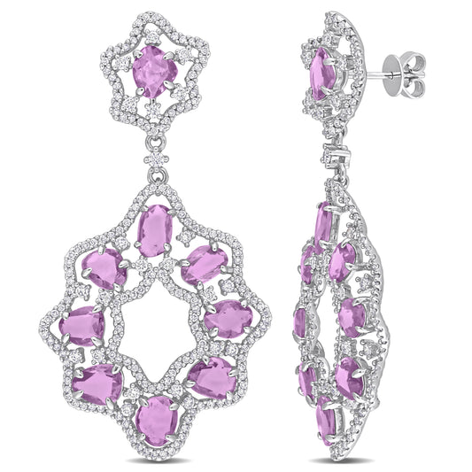 Purple Sapphire & Diamond Drop Earrings in 14k White Gold