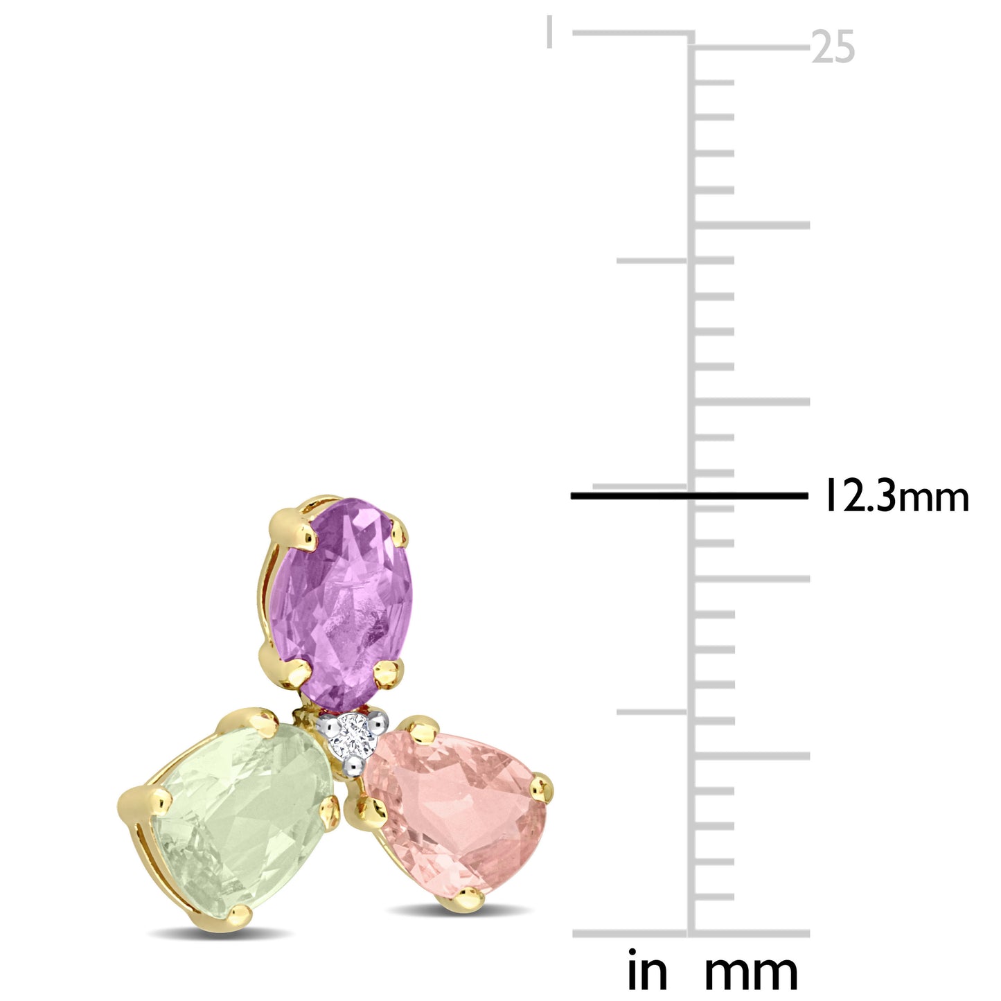 Multi Color Sapphire & Diamond 3-Stone Studs in 14k Yellow Gold