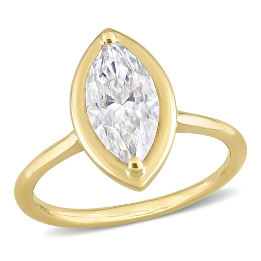 Marquise Moissanite Bezel Ring in 10k Yellow Gold