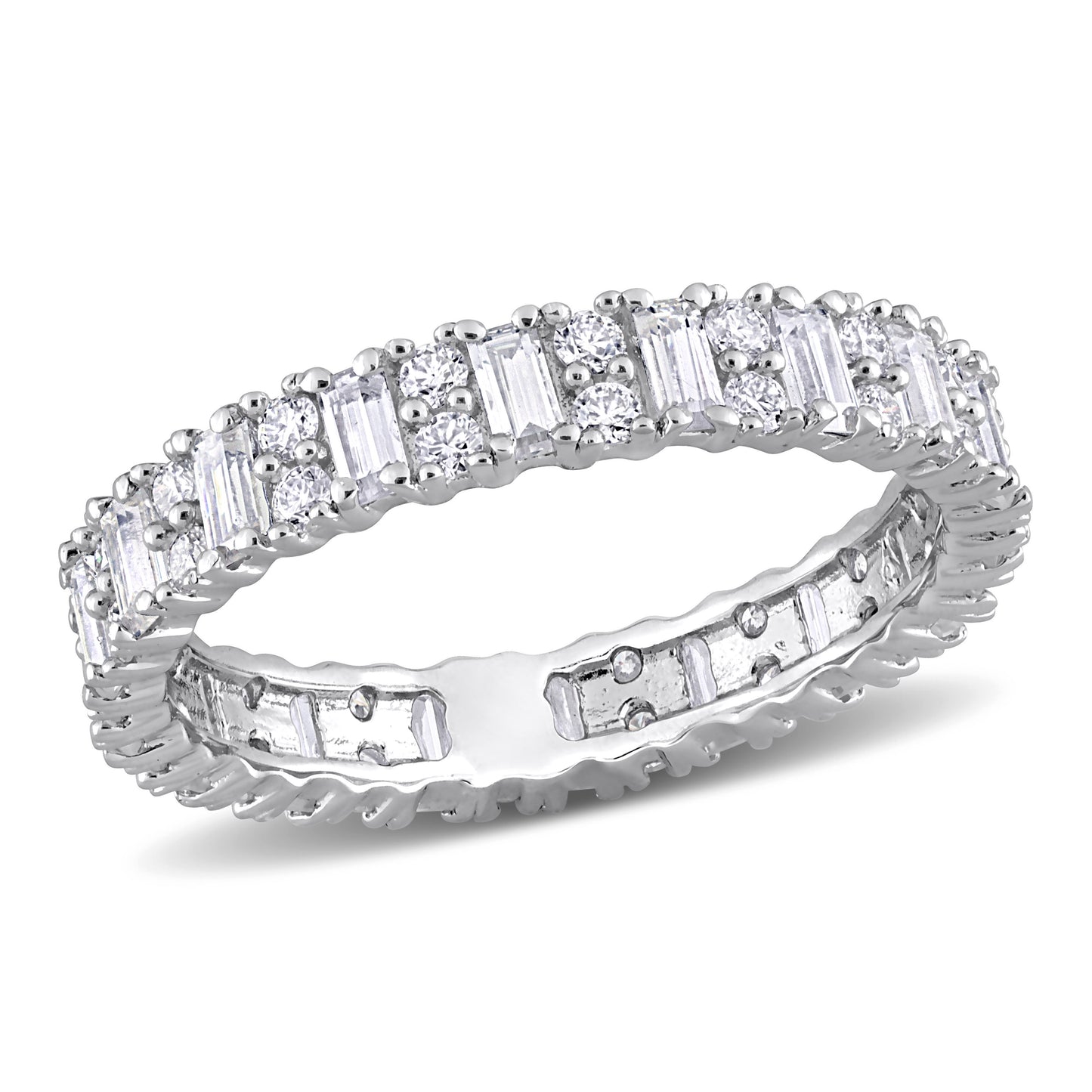 Baguette & Round Moissanite Eternity Band in Sterling Silver