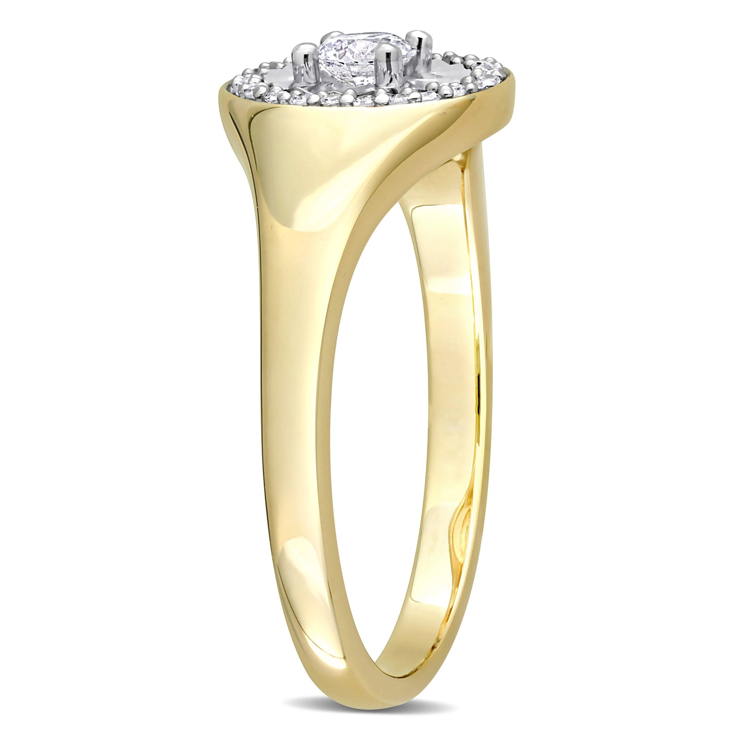 Round Diamond Signet Ring in 10k Yellow Gold