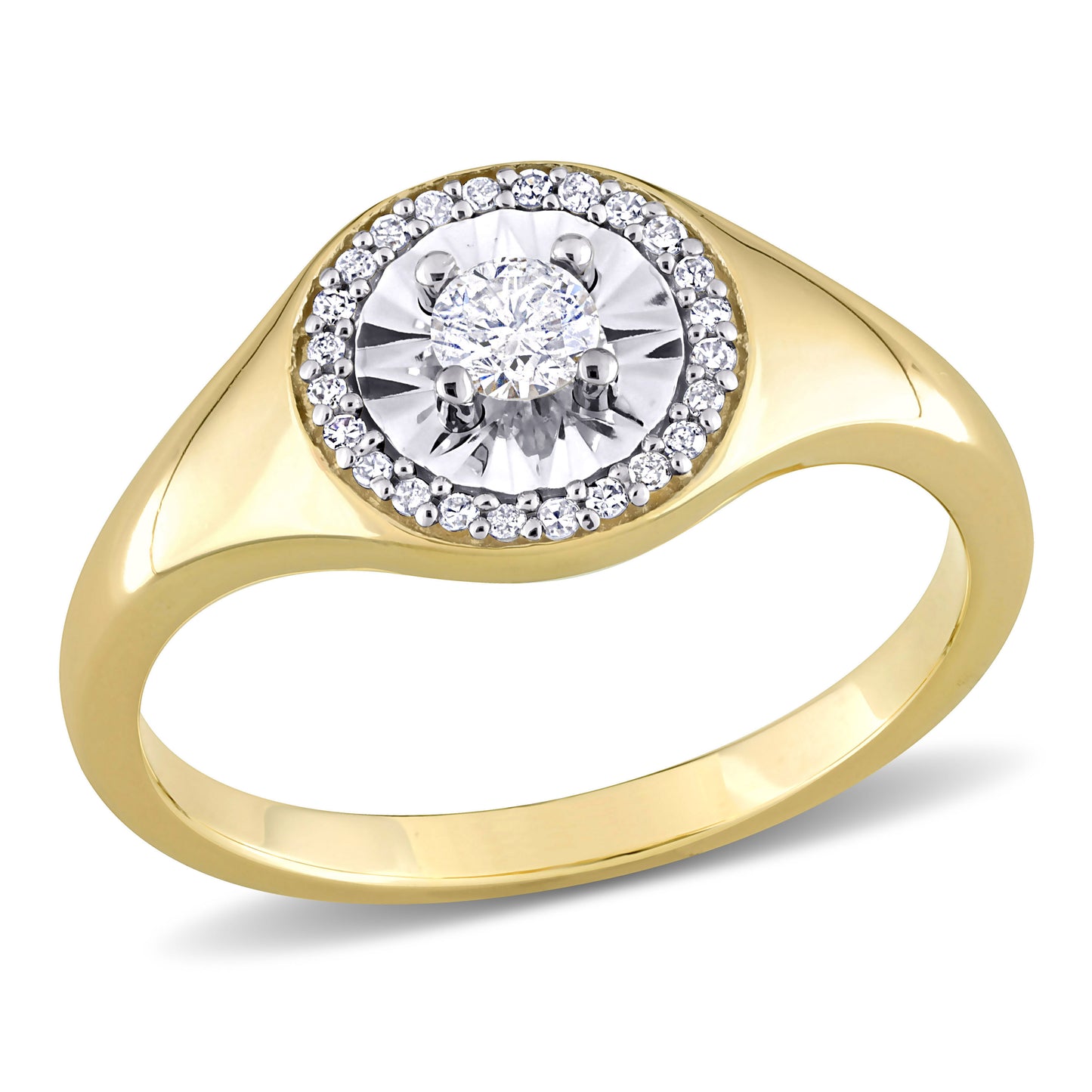 Round Diamond Signet Ring in 10k Yellow Gold
