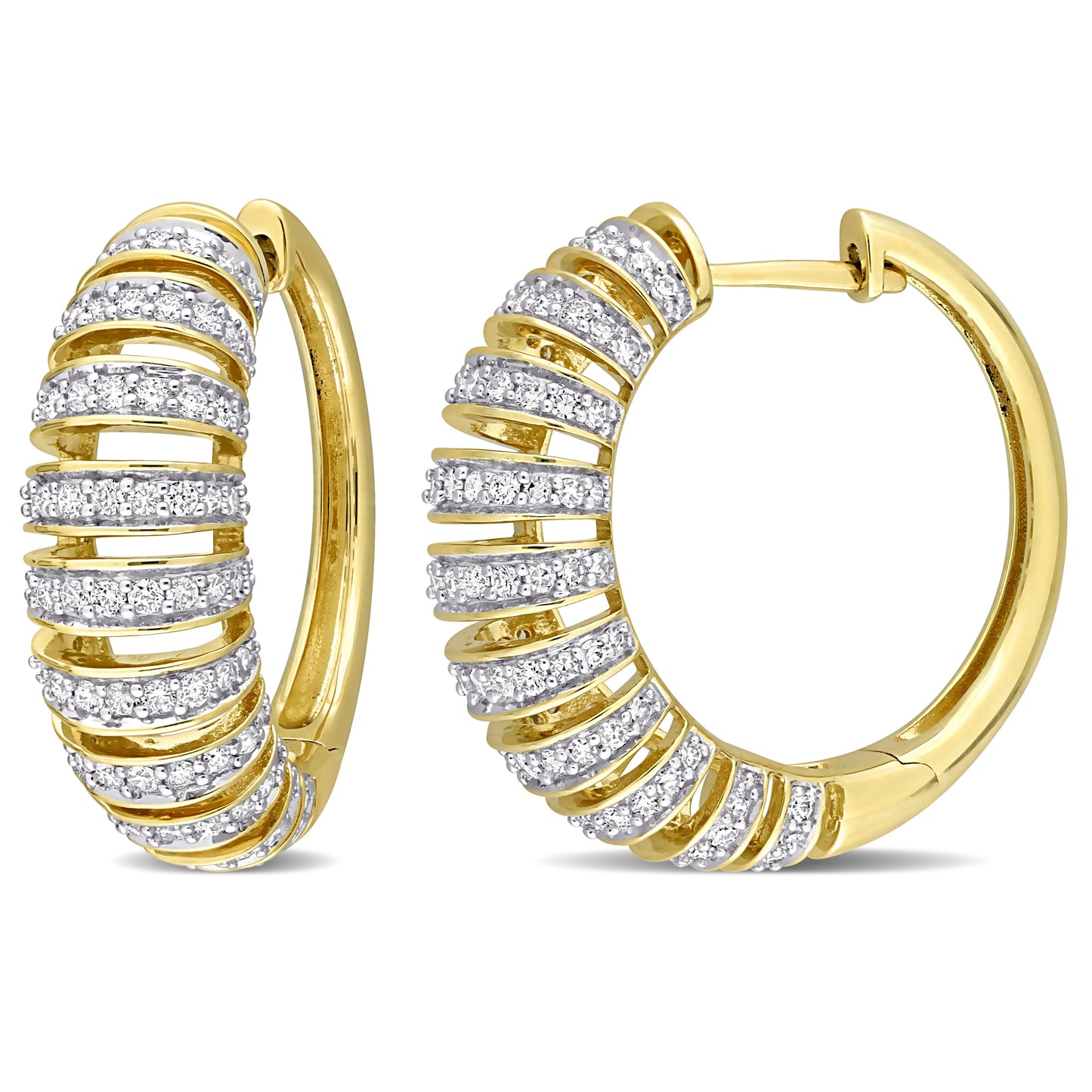 Open Dome Diamond Hoops in 14k Yellow Gold