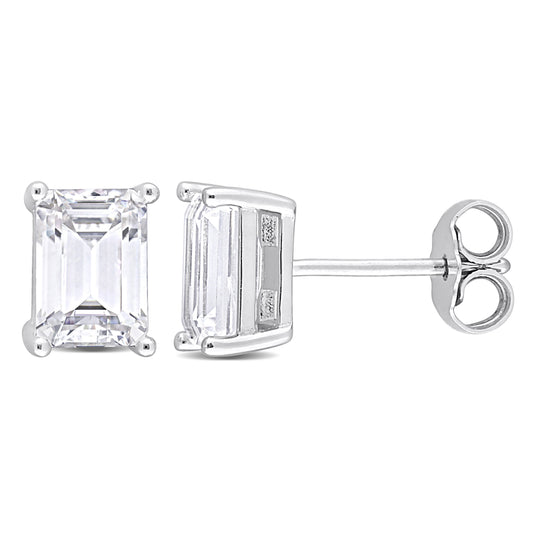 2ct Emerald Cut Moissanite Studs in Sterling Silver