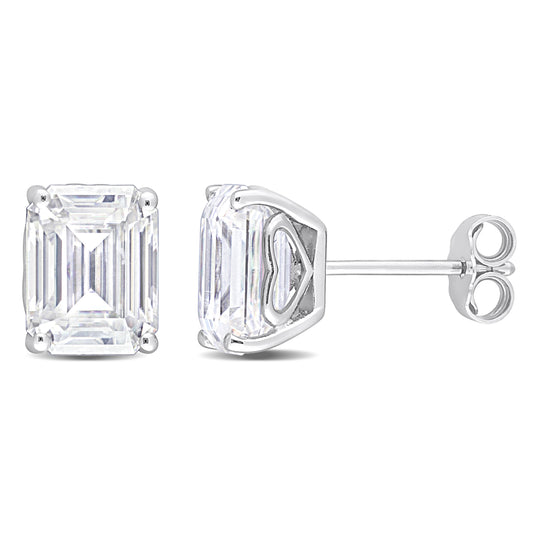 4 4/5ct Emerald Cut Moissanite Studs in Sterling Silver