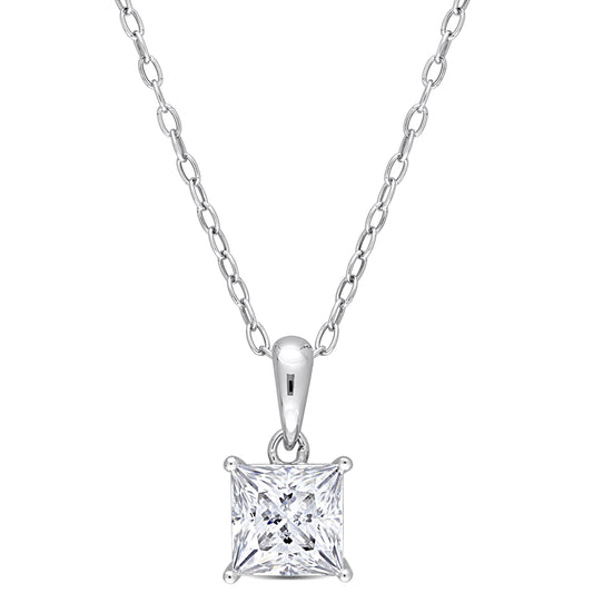 1 1/4ct Princess Cut Moissanite Solitaire Necklace in Sterling Silver