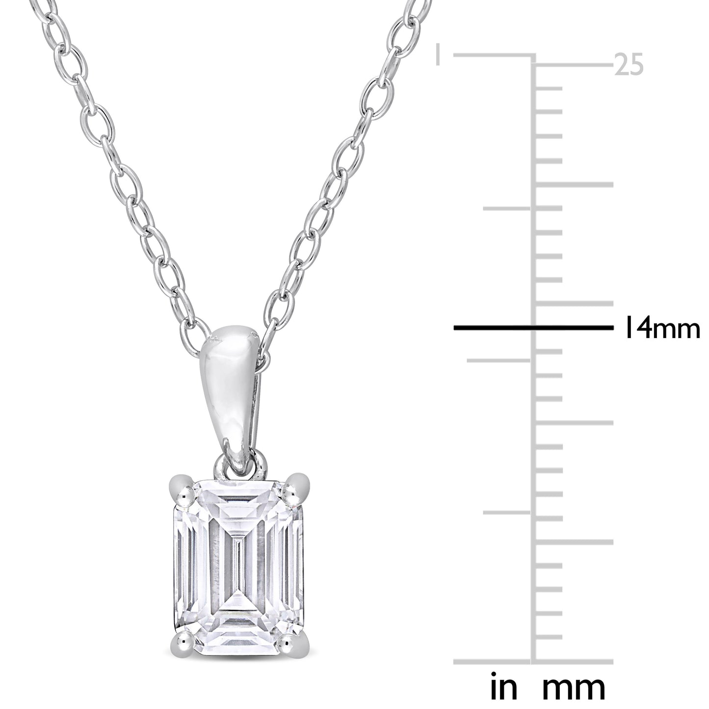 1ct Emerald Cut Moissanite Solitaire Necklace in Sterling Silver