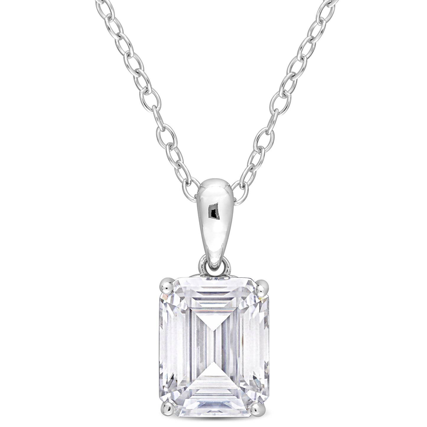 2 1/2ct Emerald Cut Moissanite Solitaire Necklace in Sterling Silver