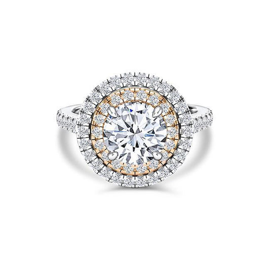 Round Cut Moissanite Double Halo Engagement Ring