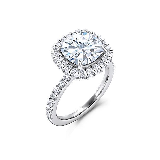 Cushion Cut Moissanite Halo Pavé Engagement Ring