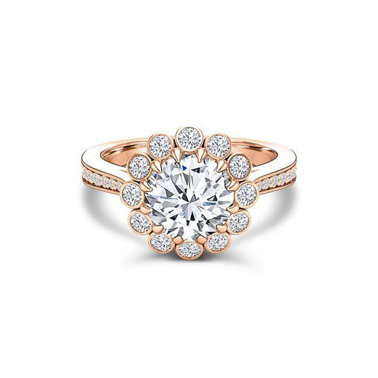 Round Cut Moissanite Flower Engagement Ring