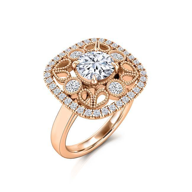 Moissanite Vintage Halo Engagement Ring