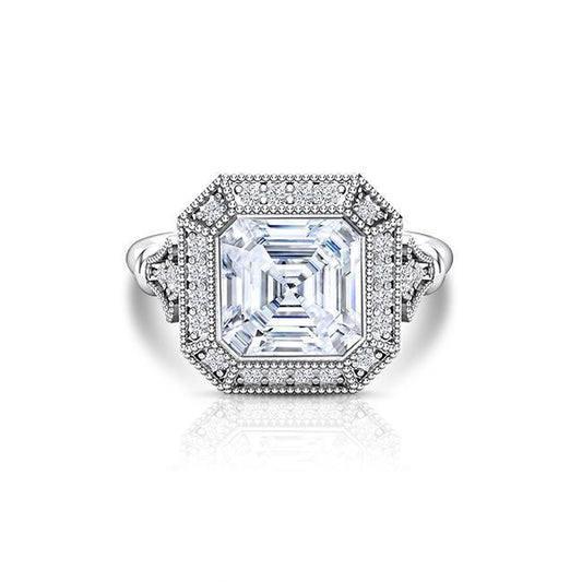 Asscher Cut Moissanite Engagement Ring