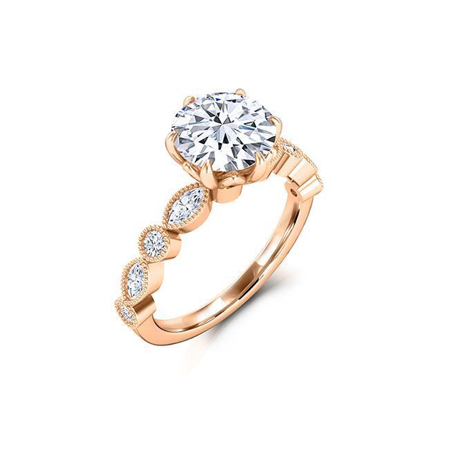 Round Cut Floral Moissanite Engagement Ring